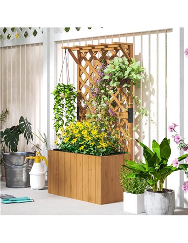 Outsunny Wooden Planter with Trellis, Freestanding Raised Garden Bed with Drainage Holes, Outdoor Planter Box with Liner for Veg