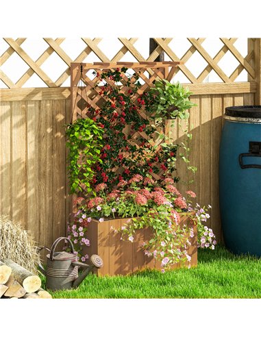 Outsunny Wooden Planter with Trellis, Freestanding Raised Garden Bed with Drainage Holes, Outdoor Planter Box with Liner for Veg