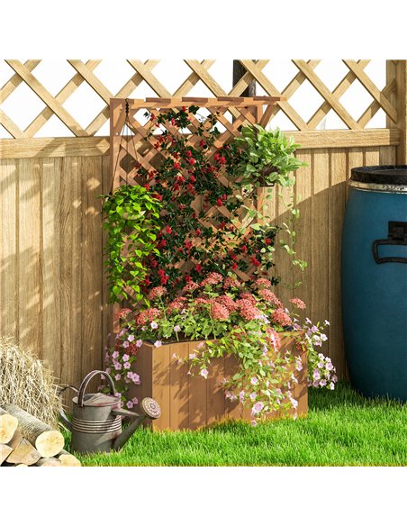 Outsunny Wooden Planter with Trellis, Freestanding Raised Garden Bed with Drainage Holes, Outdoor Planter Box with Liner for Veg - pic 155578 | FastDaddyshop