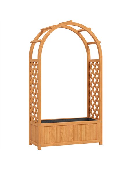 Outsunny Wooden Raised Garden Bed with Trellis, Liner, Drainage Holes, for Vine Climbing Plants, Flowers, 83 x 36 x 145 cm - pic 155580 | FastDaddyshop