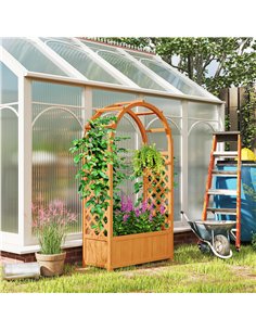 Outsunny Wooden Raised Garden Bed with Trellis, Liner, Drainage Holes, for Vine Climbing Plants, Flowers, 83 x 36 x 145 cm 2