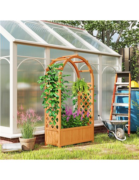 Outsunny Wooden Raised Garden Bed with Trellis, Liner, Drainage Holes, for Vine Climbing Plants, Flowers, 83 x 36 x 145 cm - pic 155581 | FastDaddyshop