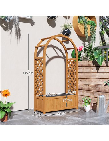 Outsunny Wooden Raised Garden Bed with Trellis, Liner, Drainage Holes, for Vine Climbing Plants, Flowers, 83 x 36 x 145 cm