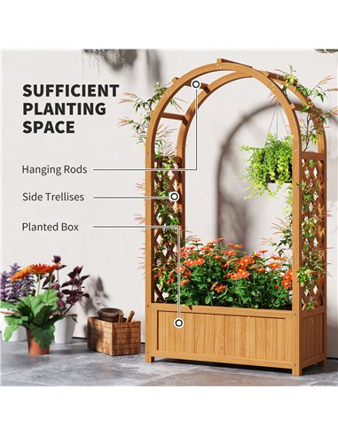 Outsunny Wooden Raised Garden Bed with Trellis, Liner, Drainage Holes, for Vine Climbing Plants, Flowers, 83 x 36 x 145 cm