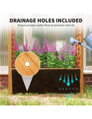 Outsunny Wooden Raised Garden Bed with Trellis, Liner, Drainage Holes, for Vine Climbing Plants, Flowers, 83 x 36 x 145 cm