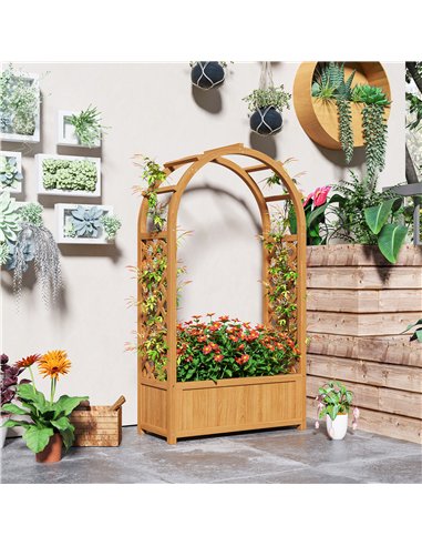 Outsunny Wooden Raised Garden Bed with Trellis, Liner, Drainage Holes, for Vine Climbing Plants, Flowers, 83 x 36 x 145 cm