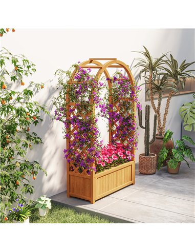 Outsunny Wooden Raised Garden Bed with Trellis, Liner, Drainage Holes, for Vine Climbing Plants, Flowers, 83 x 36 x 145 cm