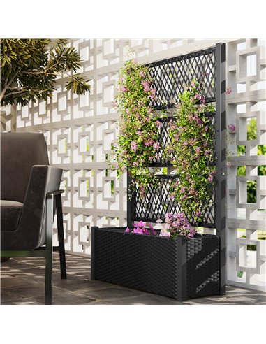Outsunny Garden Planter Box with Trellis, Liner for Climbing Plants, Vegetables, Flowers, 90 x 35 x 148 cm, Charcoal Grey