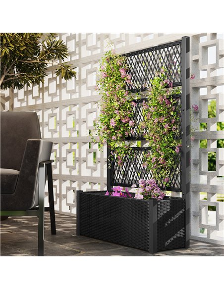 Outsunny Garden Planter Box with Trellis, Liner for Climbing Plants, Vegetables, Flowers, 90 x 35 x 148 cm, Charcoal Grey - pic 155590 | FastDaddyshop