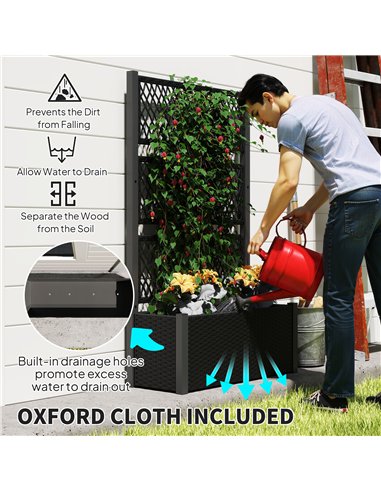 Outsunny Garden Planter Box with Trellis, Liner for Climbing Plants, Vegetables, Flowers, 90 x 35 x 148 cm, Charcoal Grey