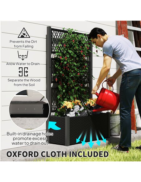 Outsunny Garden Planter Box with Trellis, Liner for Climbing Plants, Vegetables, Flowers, 90 x 35 x 148 cm, Charcoal Grey - pic 155594 | FastDaddyshop