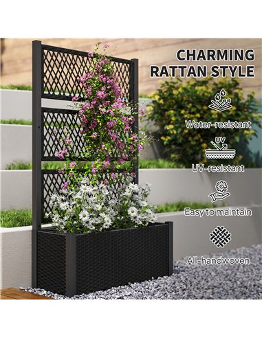 Outsunny Garden Planter Box with Trellis, Liner for Climbing Plants, Vegetables, Flowers, 90 x 35 x 148 cm, Charcoal Grey