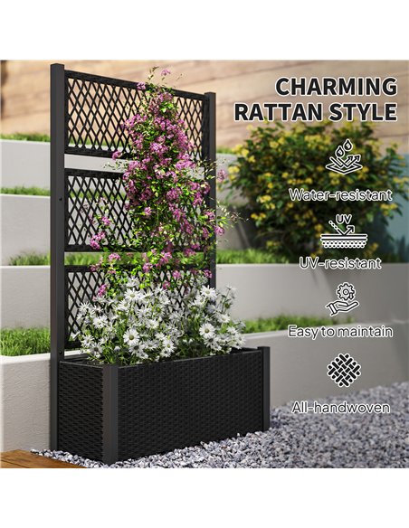 Outsunny Garden Planter Box with Trellis, Liner for Climbing Plants, Vegetables, Flowers, 90 x 35 x 148 cm, Charcoal Grey - pic 155595 | FastDaddyshop