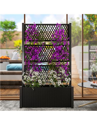 Outsunny Garden Planter Box with Trellis, Liner for Climbing Plants, Vegetables, Flowers, 90 x 35 x 148 cm, Charcoal Grey