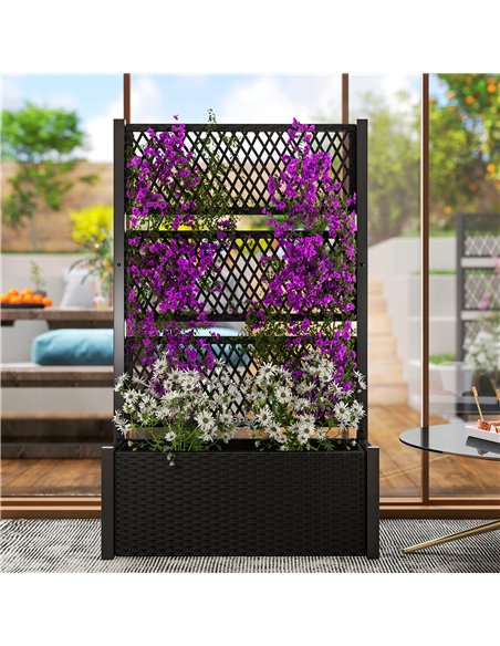 Outsunny Garden Planter Box with Trellis, Liner for Climbing Plants, Vegetables, Flowers, 90 x 35 x 148 cm, Charcoal Grey - pic 155596 | FastDaddyshop