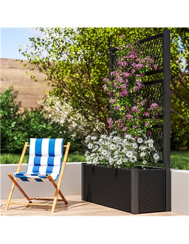 Outsunny Garden Planter Box with Trellis, Liner for Climbing Plants, Vegetables, Flowers, 90 x 35 x 148 cm, Charcoal Grey
