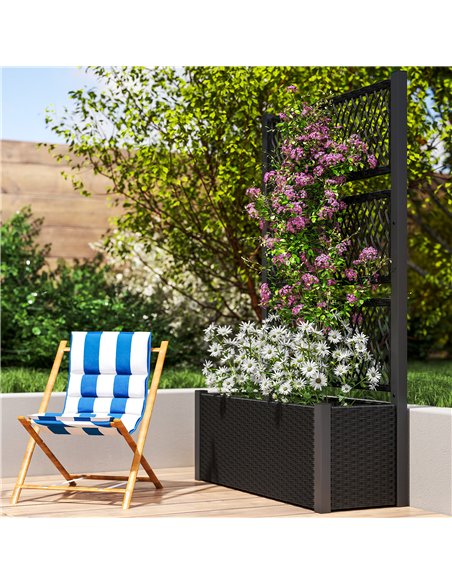 Outsunny Garden Planter Box with Trellis, Liner for Climbing Plants, Vegetables, Flowers, 90 x 35 x 148 cm, Charcoal Grey - pic 155597 | FastDaddyshop