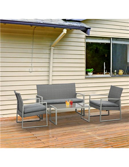 Outsunny 4 PCs PE Rattan Wicker Sofa Set with Coffee Table, Cushion, Grey - pic 15560 | FastDaddyshop