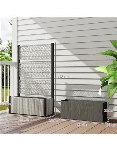 Outsunny Garden Planter Box with Trellis, Liner for Climbing Plants, Vegetables, Flowers, 90 x 35 x 148 cm, Mixed-grey
