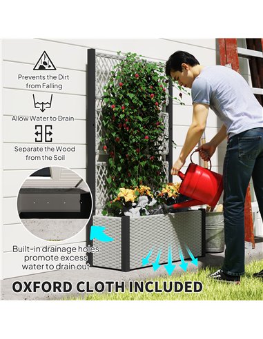 Outsunny Garden Planter Box with Trellis, Liner for Climbing Plants, Vegetables, Flowers, 90 x 35 x 148 cm, Mixed-grey