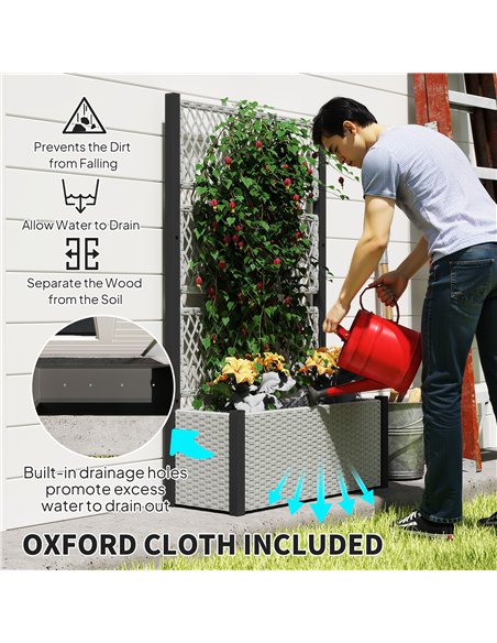 Outsunny Garden Planter Box with Trellis, Liner for Climbing Plants, Vegetables, Flowers, 90 x 35 x 148 cm, Mixed-grey - pic 155603 | FastDaddyshop