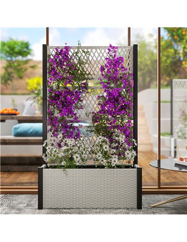Outsunny Garden Planter Box with Trellis, Liner for Climbing Plants, Vegetables, Flowers, 90 x 35 x 148 cm, Mixed-grey
