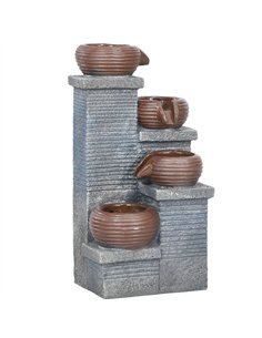 Outsunny Solar Powered Garden Water Feature with LED Lights and Pump, 4 Tier Cascading Water Fountain for Indoor/Outdoor, Bowls 
