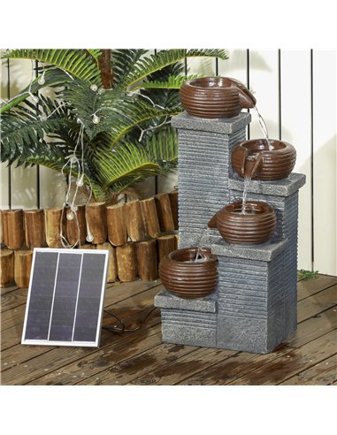 Outsunny Solar Powered Garden Water Feature with LED Lights and Pump, 4 Tier Cascading Water Fountain for Indoor/Outdoor, Bowls 