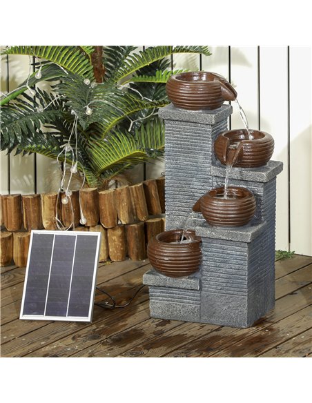 Outsunny Solar Powered Garden Water Feature with LED Lights and Pump, 4 Tier Cascading Water Fountain for Indoor/Outdoor, Bowls  - pic 155608 | FastDaddyshop