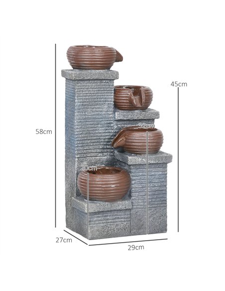 Outsunny Solar Powered Garden Water Feature with LED Lights and Pump, 4 Tier Cascading Water Fountain for Indoor/Outdoor, Bowls  - pic 155609 | FastDaddyshop