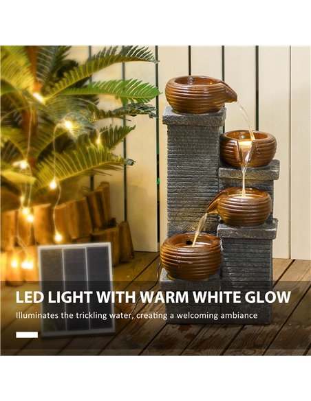 Outsunny Solar Powered Garden Water Feature with LED Lights and Pump, 4 Tier Cascading Water Fountain for Indoor/Outdoor, Bowls  - pic 155610 | FastDaddyshop