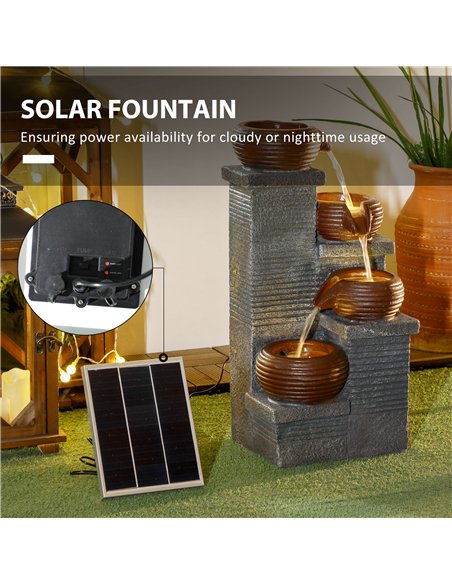 Outsunny Solar Powered Garden Water Feature with LED Lights and Pump, 4 Tier Cascading Water Fountain for Indoor/Outdoor, Bowls  - pic 155611 | FastDaddyshop