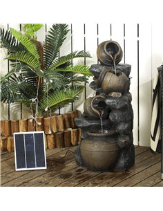 Outsunny Solar Powered Garden Water Feature with LED Lights and Pump, 4 Tier Cascading Water Fountain for Indoor/Outdoor, Jars W 2