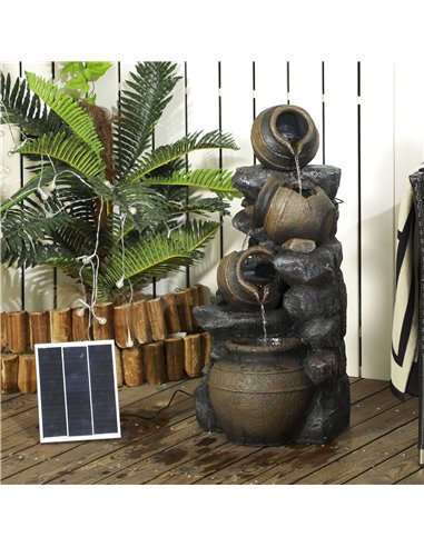 Outsunny Solar Powered Garden Water Feature with LED Lights and Pump, 4 Tier Cascading Water Fountain for Indoor/Outdoor, Jars W
