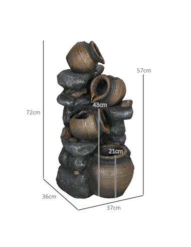 Outsunny Solar Powered Garden Water Feature with LED Lights and Pump, 4 Tier Cascading Water Fountain for Indoor/Outdoor, Jars W