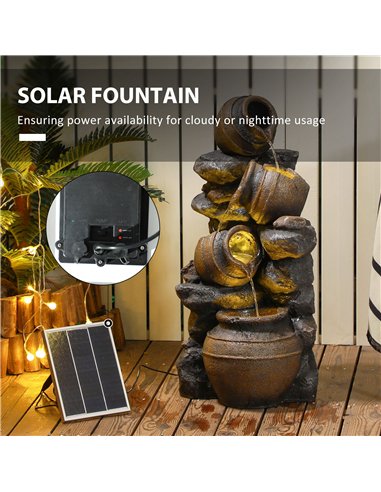 Outsunny Solar Powered Garden Water Feature with LED Lights and Pump, 4 Tier Cascading Water Fountain for Indoor/Outdoor, Jars W