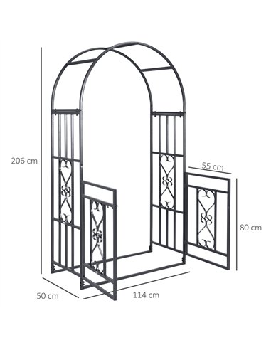 Outsunny Outdoor Garden Arch with Double Gates, Metal Garden Arbor for Climbing Plants, Roses, Vines, Wedding Arch for Outdoor, 