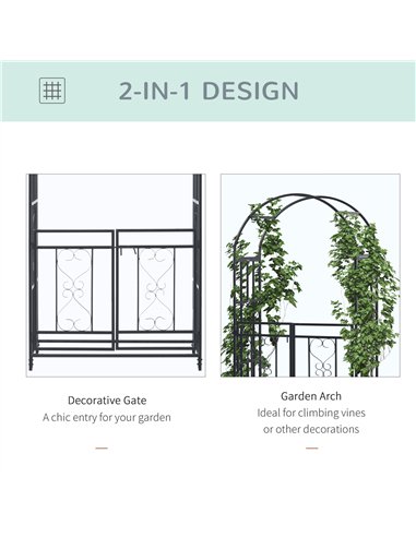 Outsunny Outdoor Garden Arch with Double Gates, Metal Garden Arbor for Climbing Plants, Roses, Vines, Wedding Arch for Outdoor, 