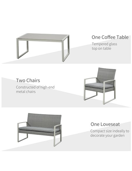Outsunny 4 PCs PE Rattan Wicker Sofa Set with Coffee Table, Cushion, Grey - pic 15563 | FastDaddyshop