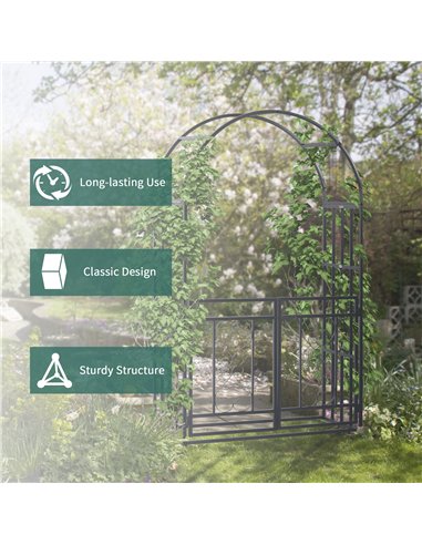 Outsunny Outdoor Garden Arch with Double Gates, Metal Garden Arbor for Climbing Plants, Roses, Vines, Wedding Arch for Outdoor, 