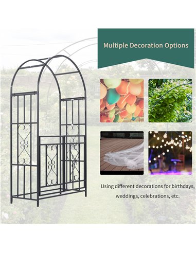 Outsunny Outdoor Garden Arch with Double Gates, Metal Garden Arbor for Climbing Plants, Roses, Vines, Wedding Arch for Outdoor, 