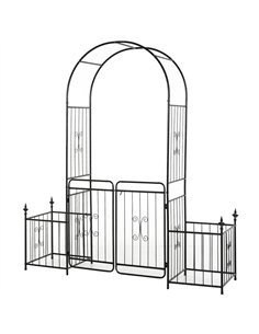 Outsunny Metal Garden Arbor Arch with Double Doors, 2 Side Planter Baskets, Climbing Vine Frame, Black