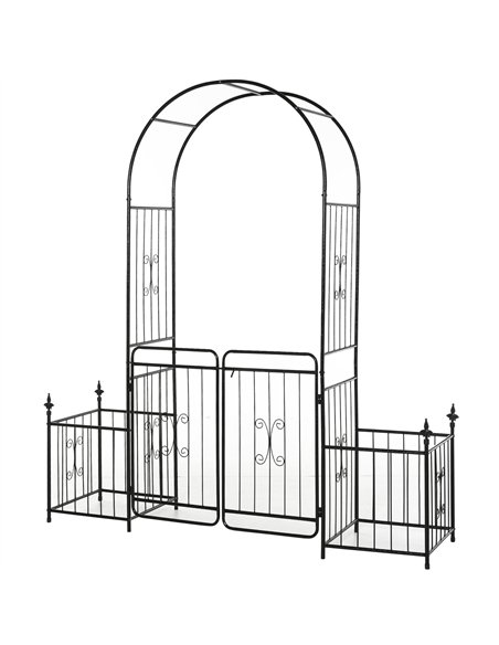 Outsunny Metal Garden Arbor Arch with Double Doors, 2 Side Planter Baskets, Climbing Vine Frame, Black - pic 155634 | FastDaddyshop