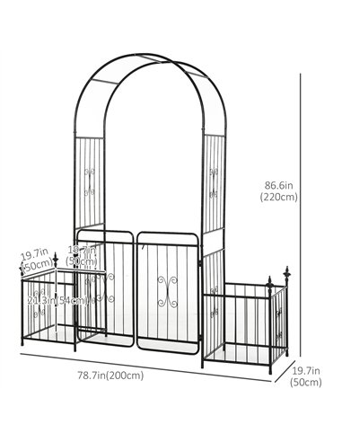 Outsunny Metal Garden Arbor Arch with Double Doors, 2 Side Planter Baskets, Climbing Vine Frame, Black