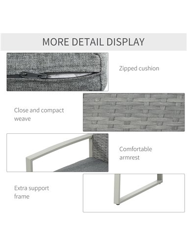 Outsunny 4 PCs PE Rattan Wicker Sofa Set with Coffee Table, Cushion, Grey