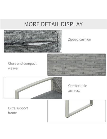 Outsunny 4 PCs PE Rattan Wicker Sofa Set with Coffee Table, Cushion, Grey - pic 15564 | FastDaddyshop