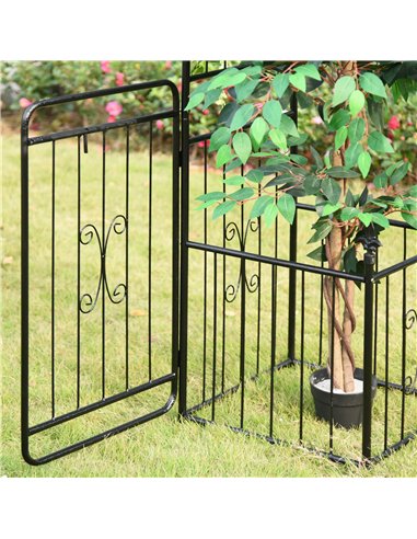 Outsunny Metal Garden Arbor Arch with Double Doors, 2 Side Planter Baskets, Climbing Vine Frame, Black