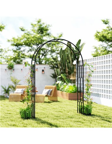Outsunny Steel Garden Arch, 2.2m High x 1.5m Wide Metal Garden Trellis for Climbing Plants Roses Wisteria Vines, Outdoor Wedding