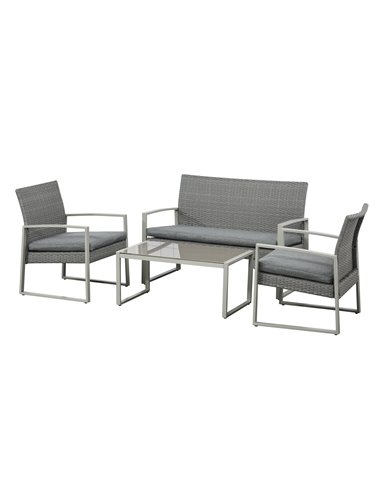 Outsunny 4 PCs PE Rattan Wicker Sofa Set with Coffee Table, Cushion, Grey