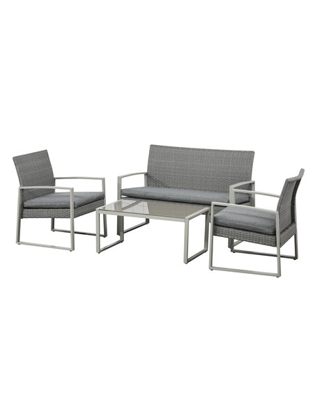 Outsunny 4 PCs PE Rattan Wicker Sofa Set with Coffee Table, Cushion, Grey - pic 15566 | FastDaddyshop